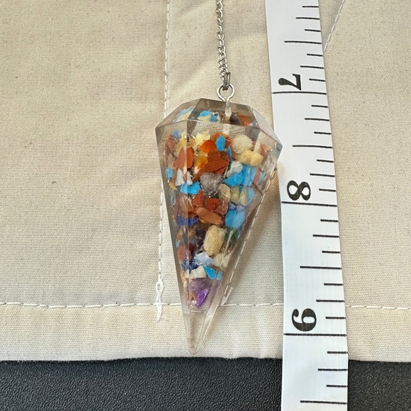 Pendulum, Silver Tone 7” Chain w/Orgone Stone, Diamond Shaped Pendulum - Picture 5 of 12